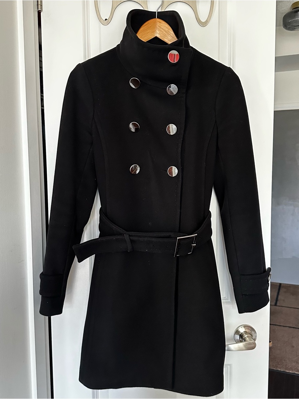 Babaton Bromley Wool Cashmere Belted Coat Black XS Made in Canada EUC